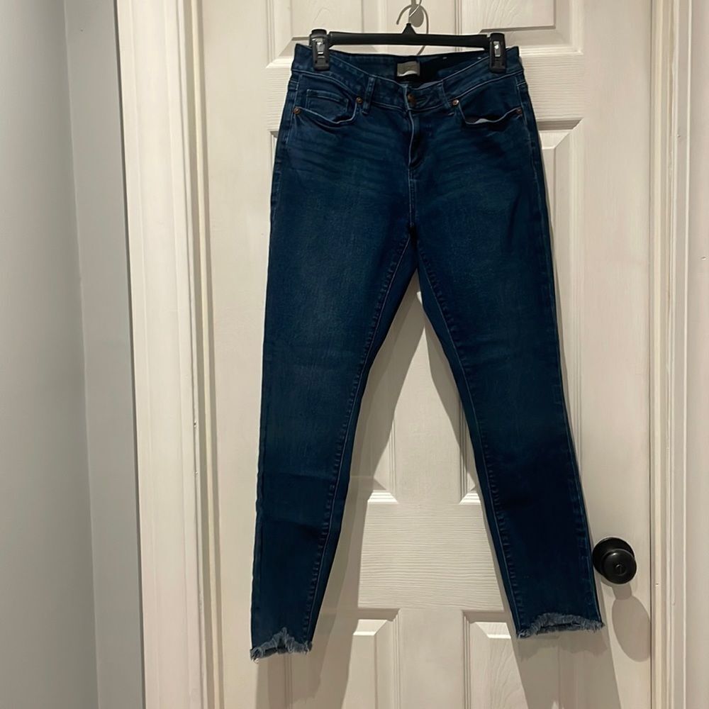 LOFT Curvy skinny jeans with fringe ankle bottoms SZ 4